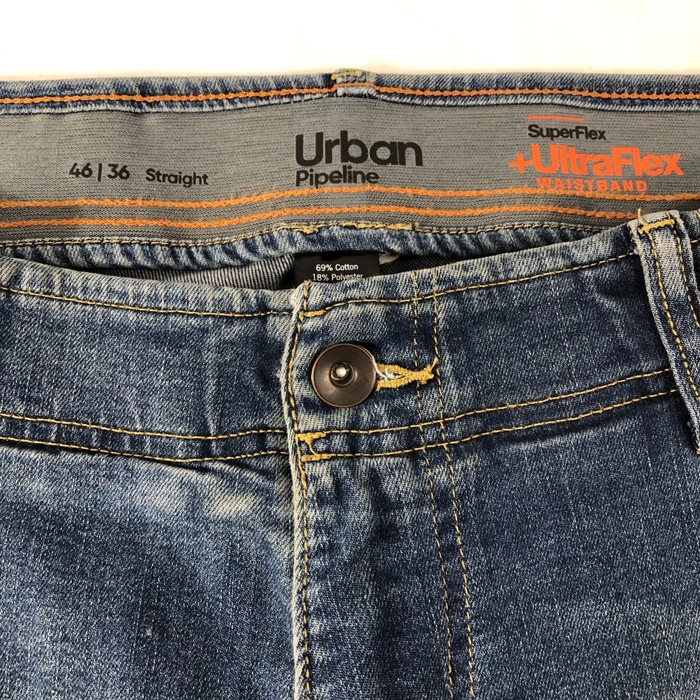 Urban Pipeline Jeans Men's 46x36 Denim Blue Straight Super Flex Ultra Flex Waist